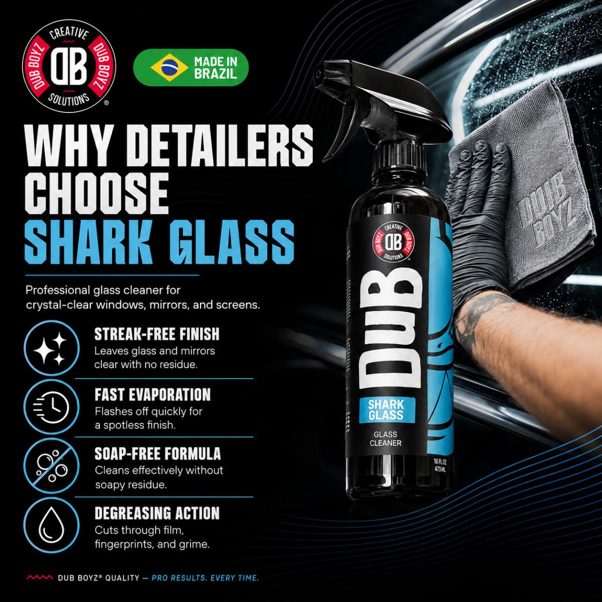 Dub Boyz Shark Automotive Glass Cleaner | Streak-Free Window Spray